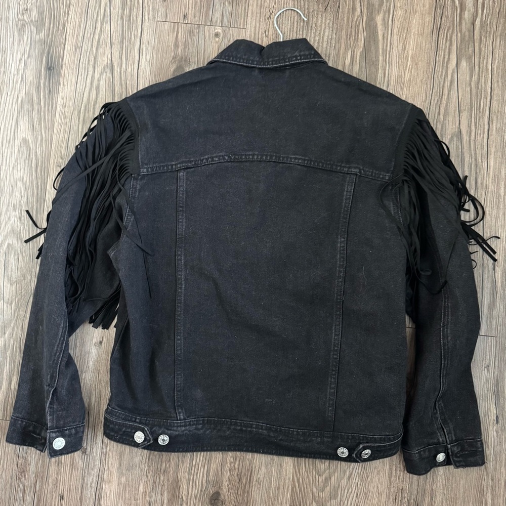 Fringe Black Denim Jacket Small - Picture 6 of 7